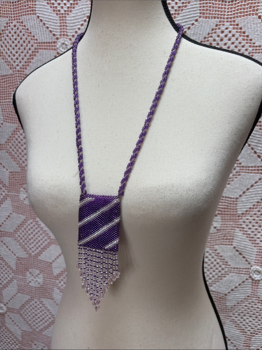 Handmade Purple Beaded Fringe Necklace
